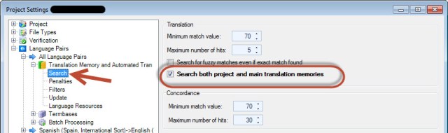 search project and main TMs