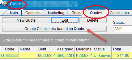 Create job from quote